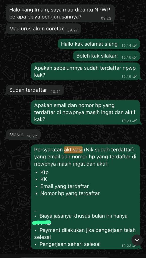 Aktivasi coretax yang email dan nomor telpnya ingat dan aktif
