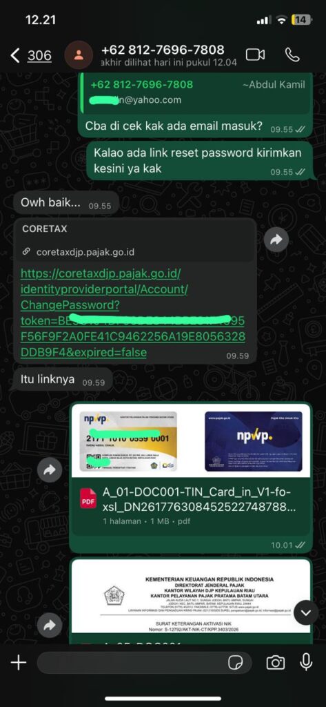 Aktivasi coretax yang email dan nomor telpnya ingat dan aktif